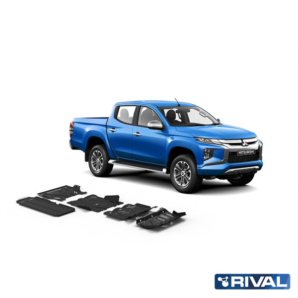Skid Plate Set (Radiator, Engine, Gearbox, Transfer Case) Mitsubishi L200 2006-2014; 2013-2015; 2015-2019; 2018-2023; Pajero Sport 2016-2021; 2021-; 2,5 l. / diesel; 2,4 l. / diesel; 3 l. / gasoline